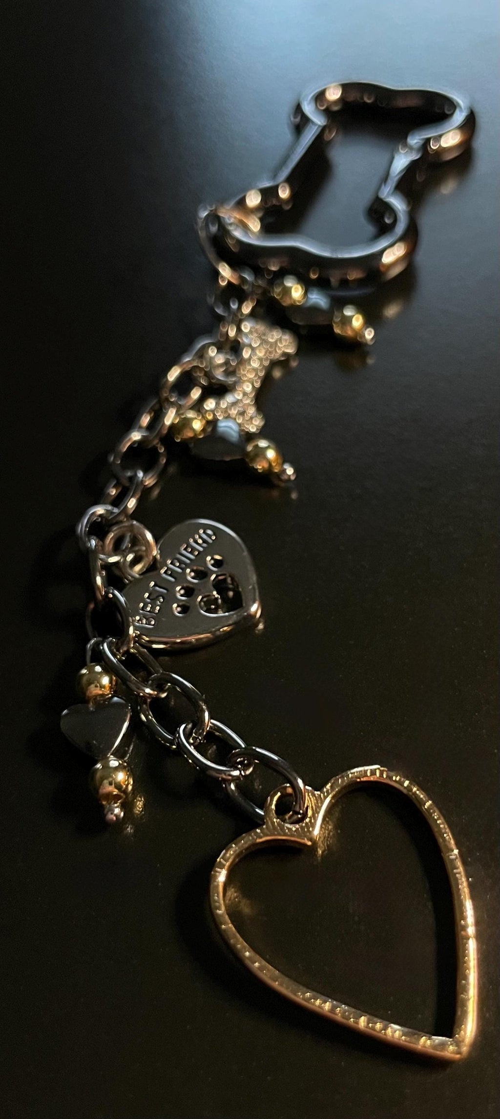 Heart of Gold Paw Print, Key Chain with Rhinestone Embellished Dog Bone