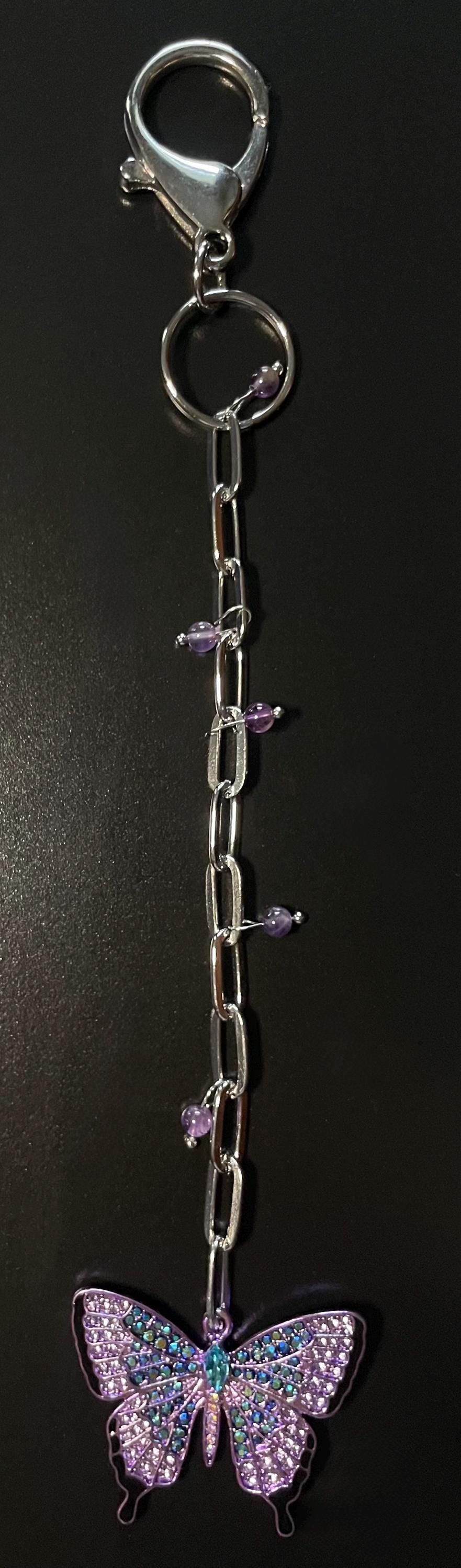 Purple Butterfly Charm for Car Mirror or Bag – Rhinestone Embellished Accessory