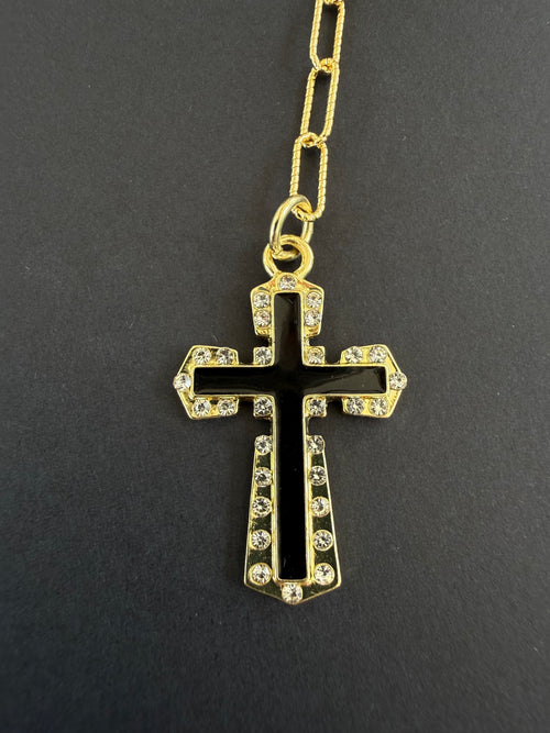 Black and Gold Rhinestone Cross