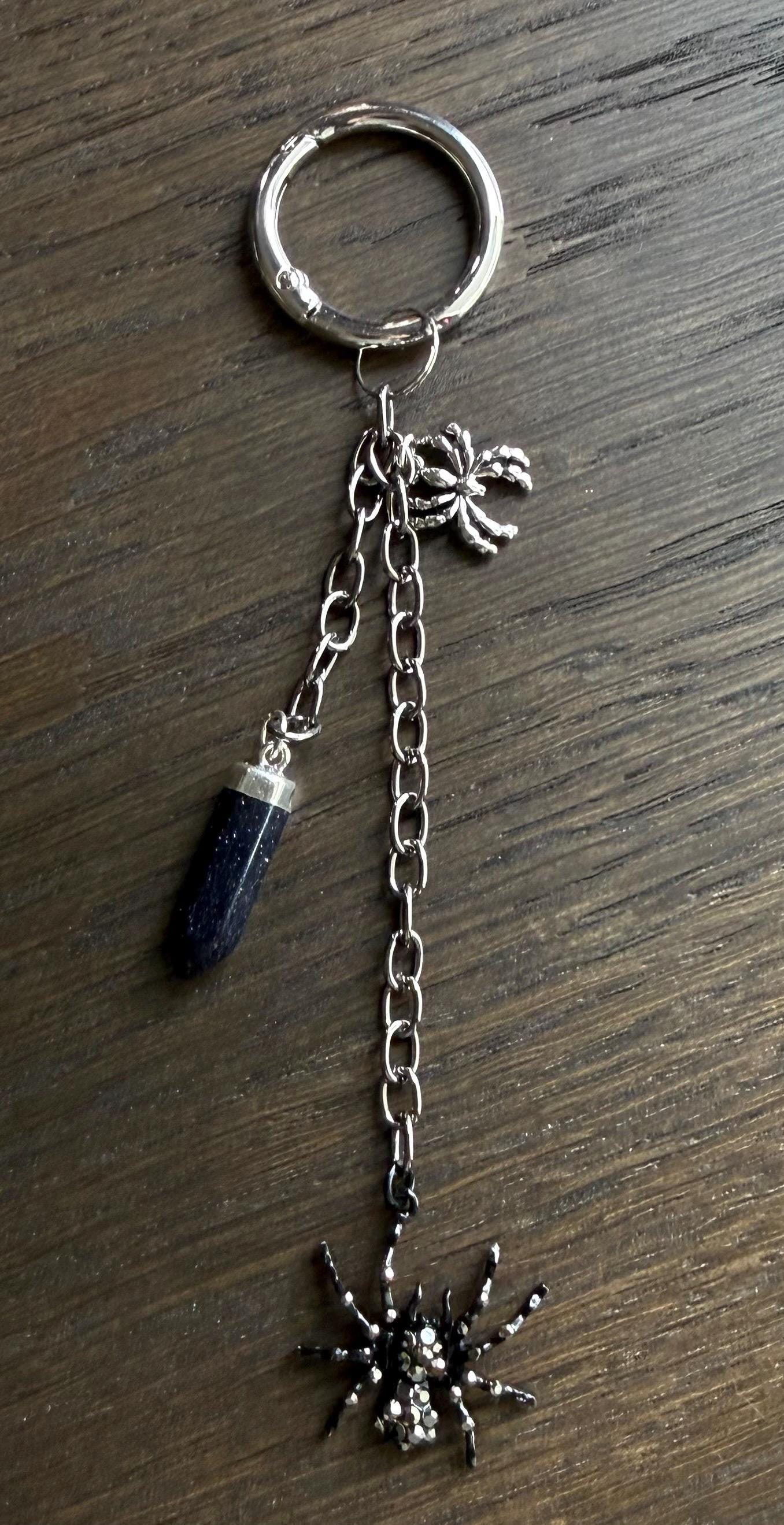 Black Rhinestone Spider w/ Crystal, Bag Charm or Keychain … Perfect for your traveling bag!