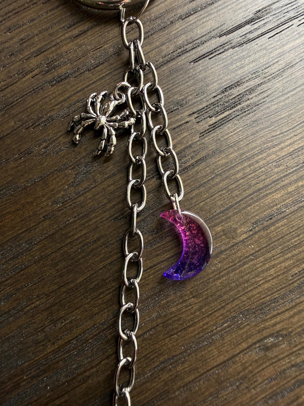 Black Rhinestone Spider w/ Moon, Bag Charm or Keychain … Perfect for your traveling bag!