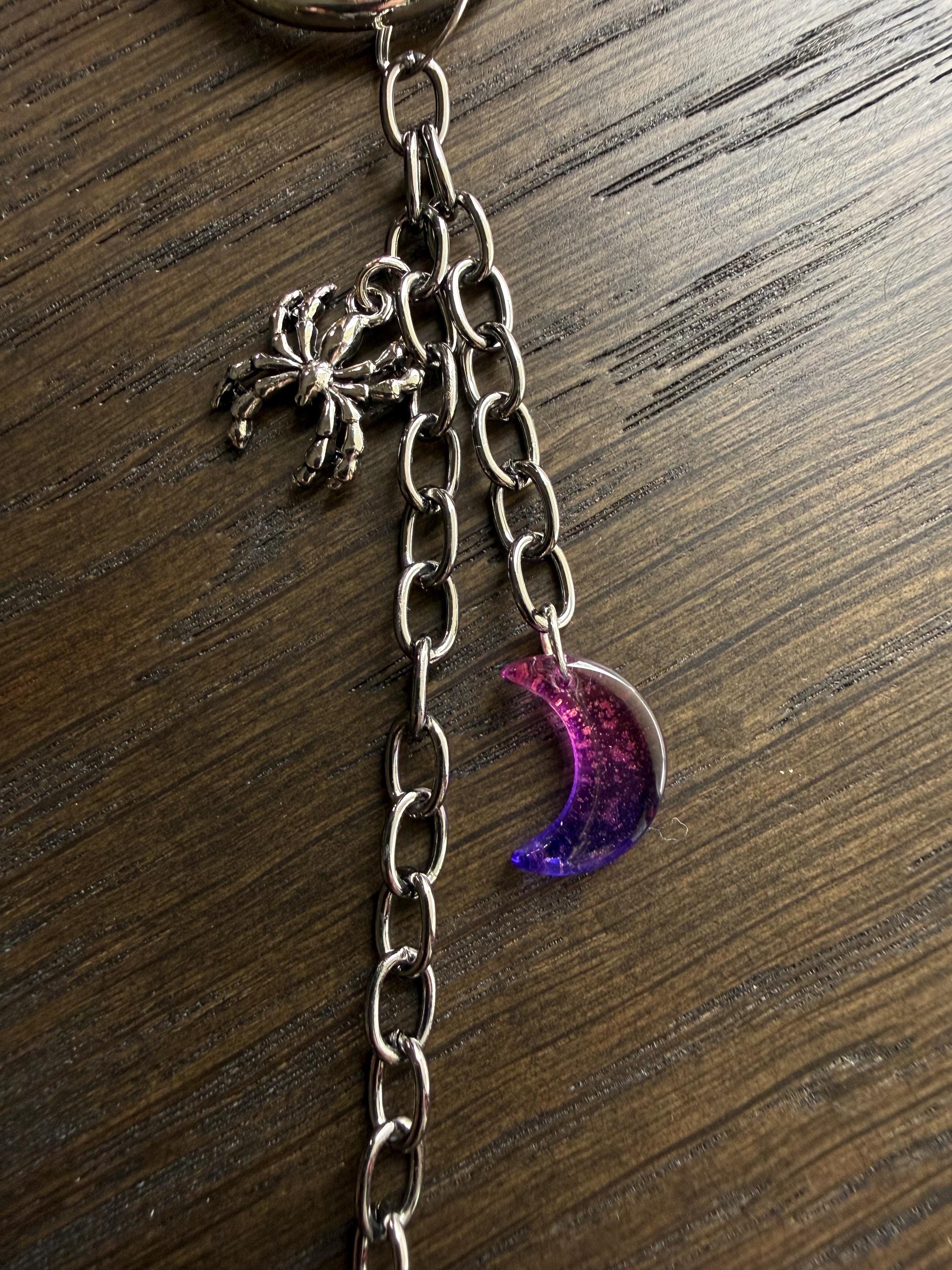 Black Rhinestone Spider w/ Moon, Bag Charm or Keychain … Perfect for your traveling bag!