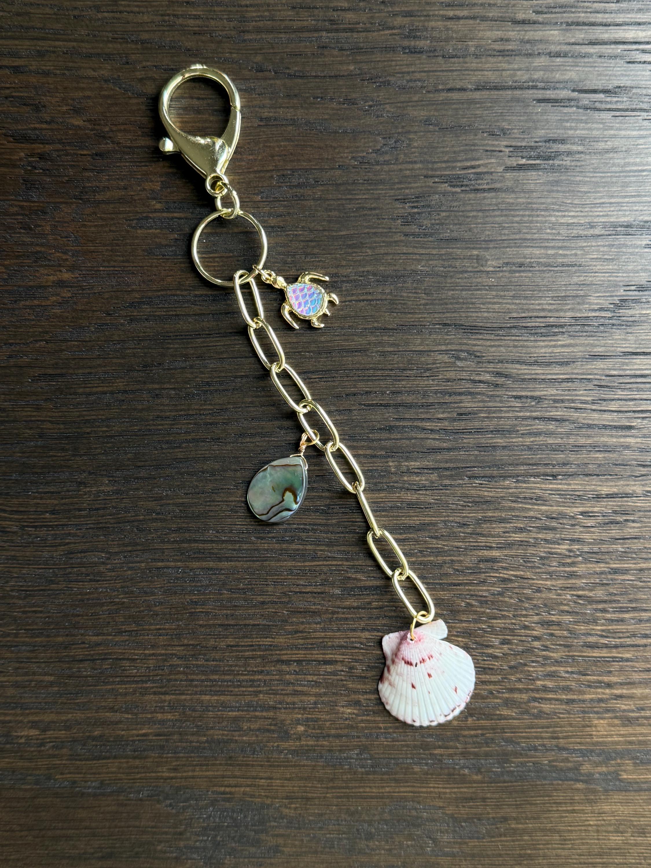 Scallop Shell & Turtle Charm for Keychain or Bag