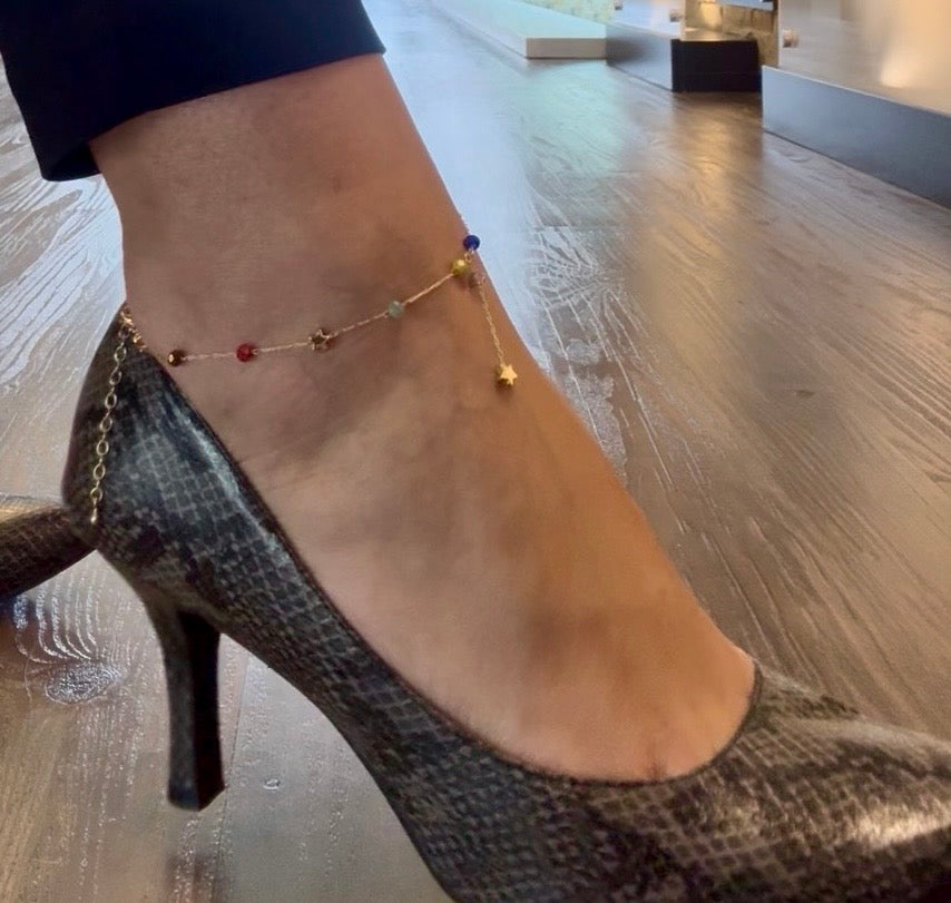 Multi-Color, Gold Star Anklet