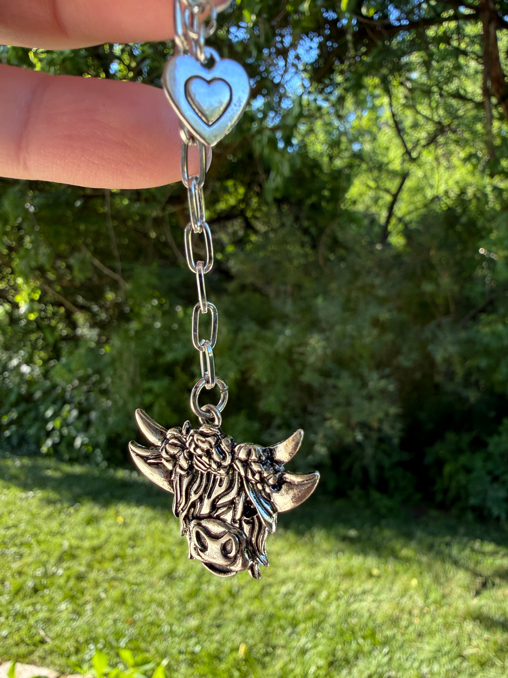 Highland Cow w/ Hearts Rearview Mirror Charm