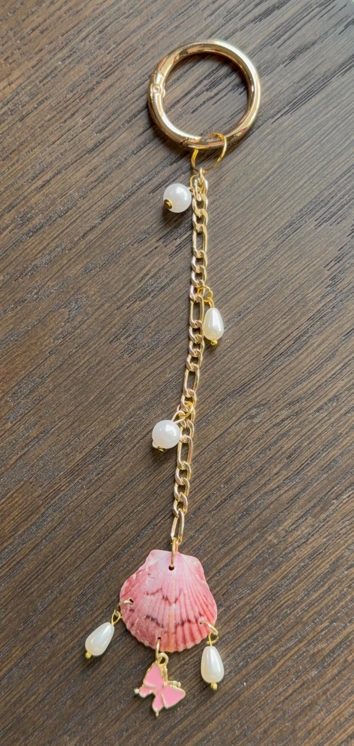 Authentic Scallop Shell,  Bag Charm or Keychain – Pink Bow & Pearl Accessories