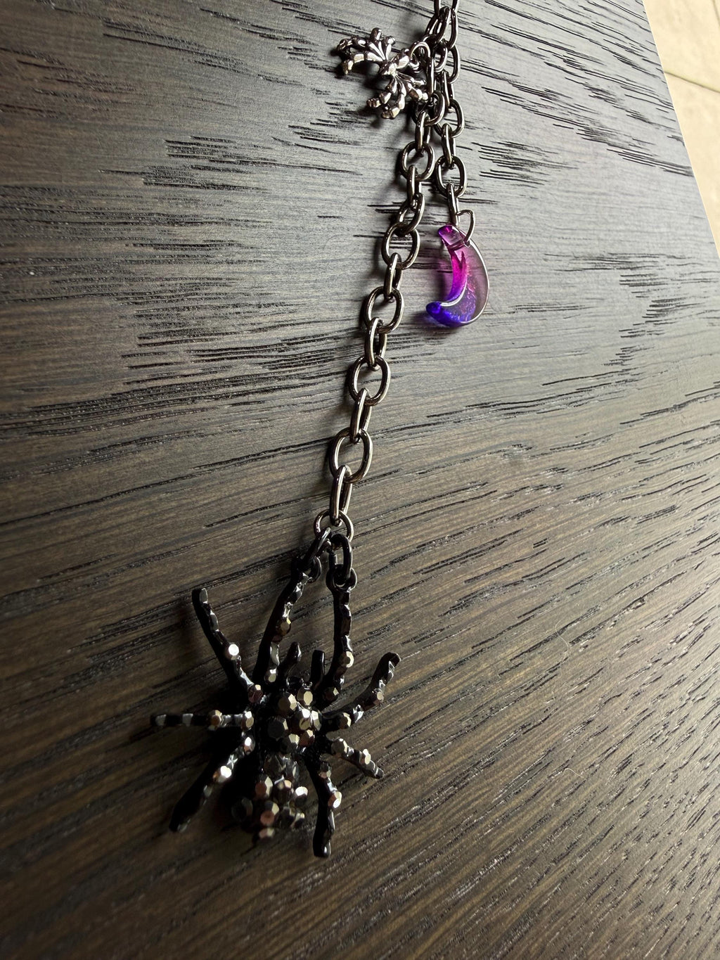Black Rhinestone Spider w/ Moon, Bag Charm or Keychain … Perfect for your traveling bag!