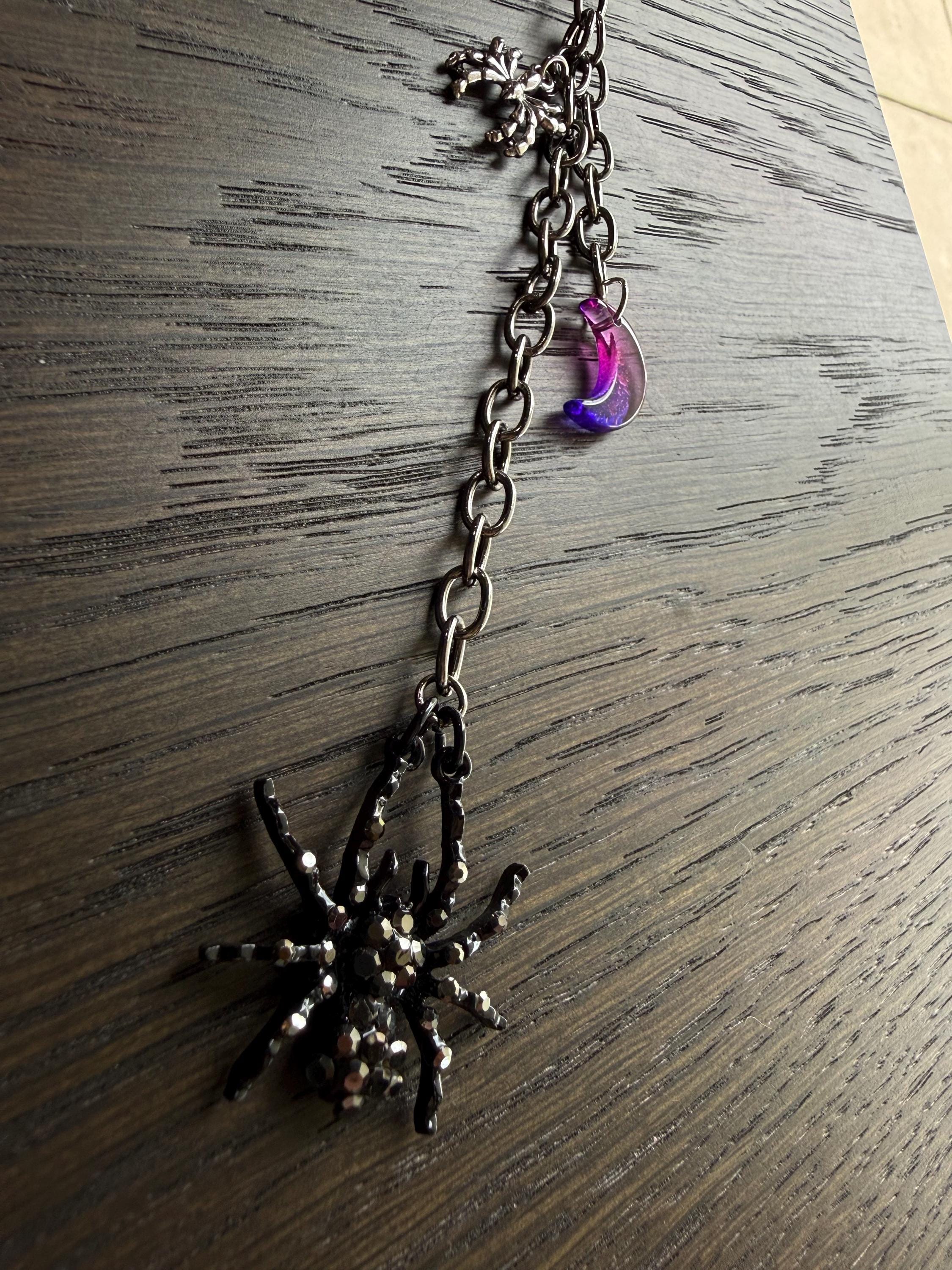 Black Rhinestone Spider w/ Moon, Bag Charm or Keychain … Perfect for your traveling bag!