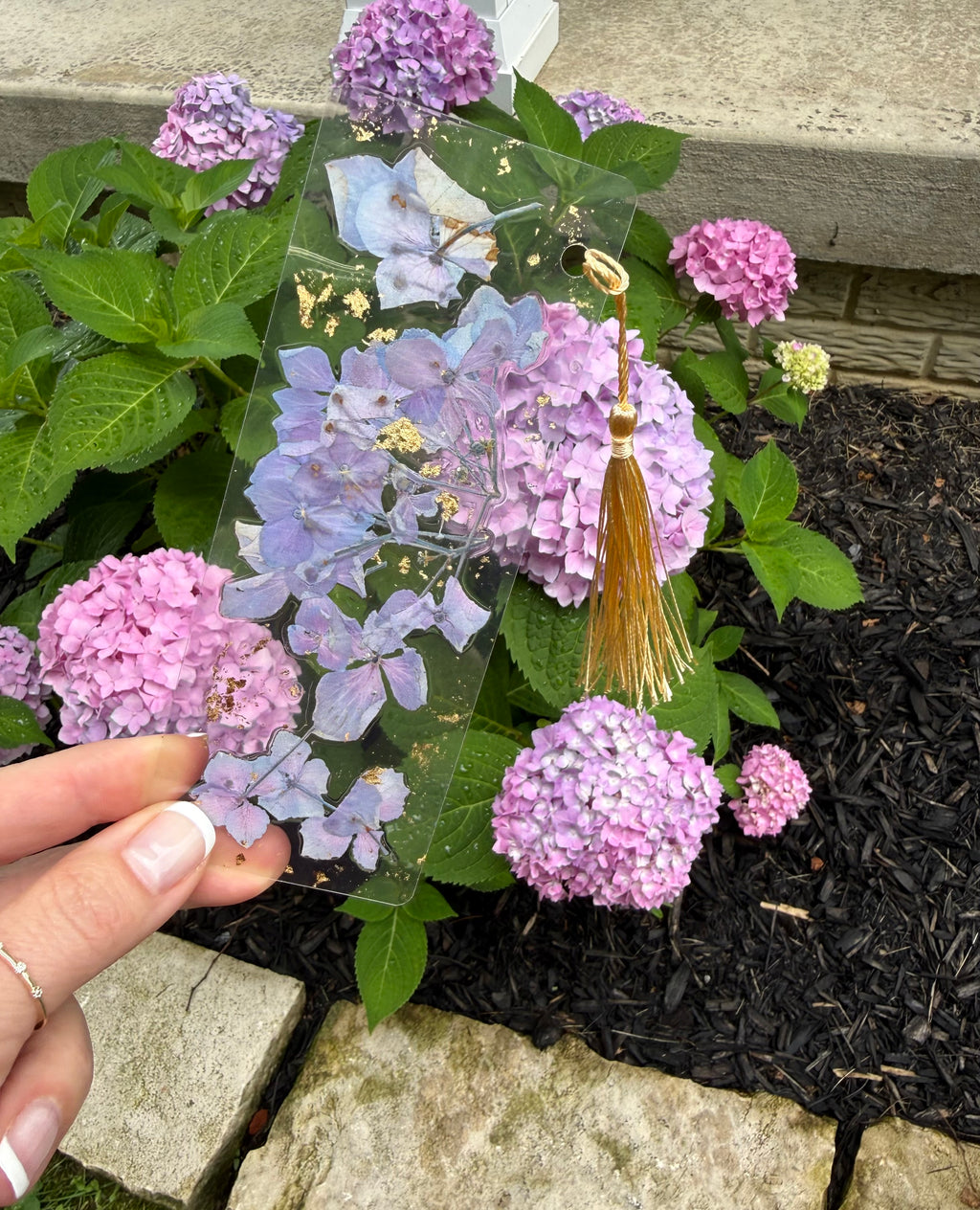 Purple Hydrangea ~gold flakes~ flower bookmark