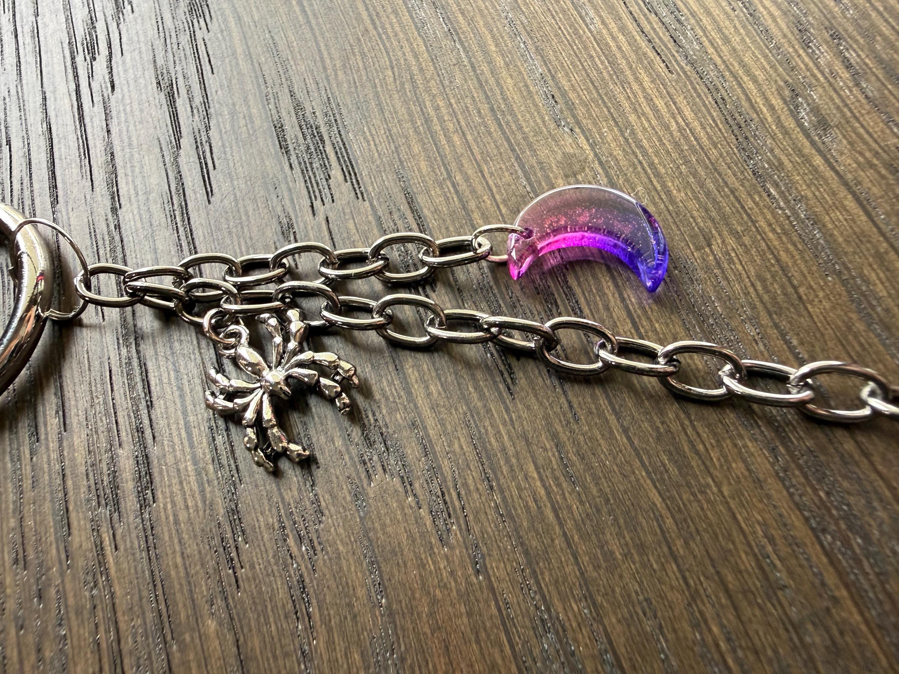 Black Rhinestone Spider w/ Moon, Bag Charm or Keychain … Perfect for your traveling bag!