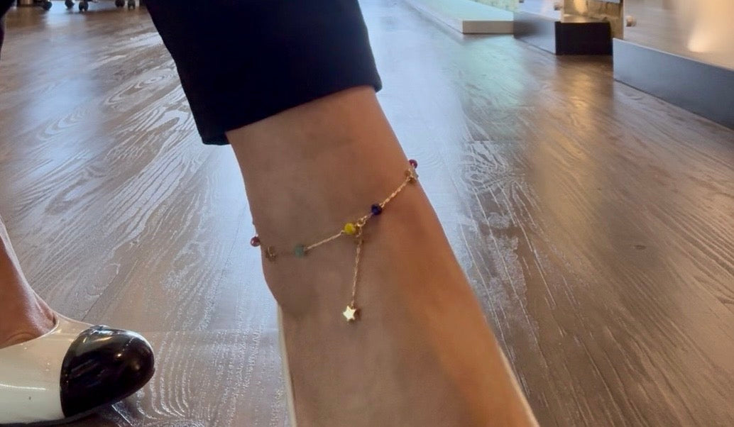 Multi-Color, Gold Star Anklet