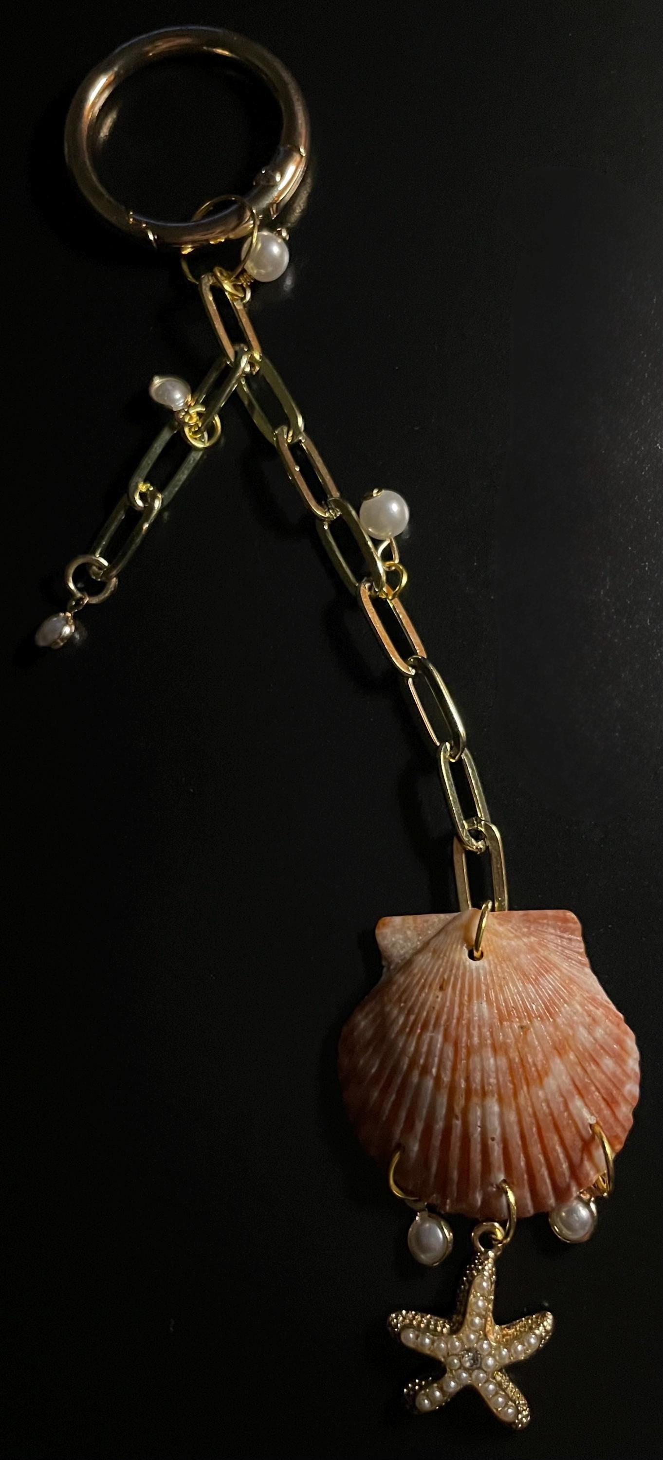 Starfish & Pearls - Authentic Scallop Shell, Bag Charm or Key Chain