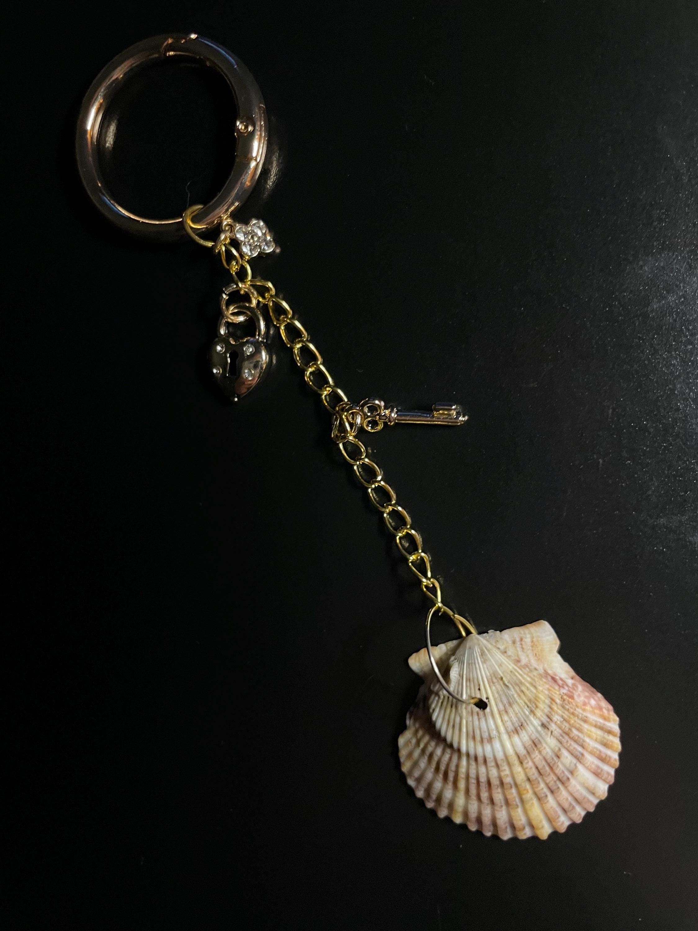 Lock and Key - Authentic Scallop Shell, Bag Charm or Key Chain