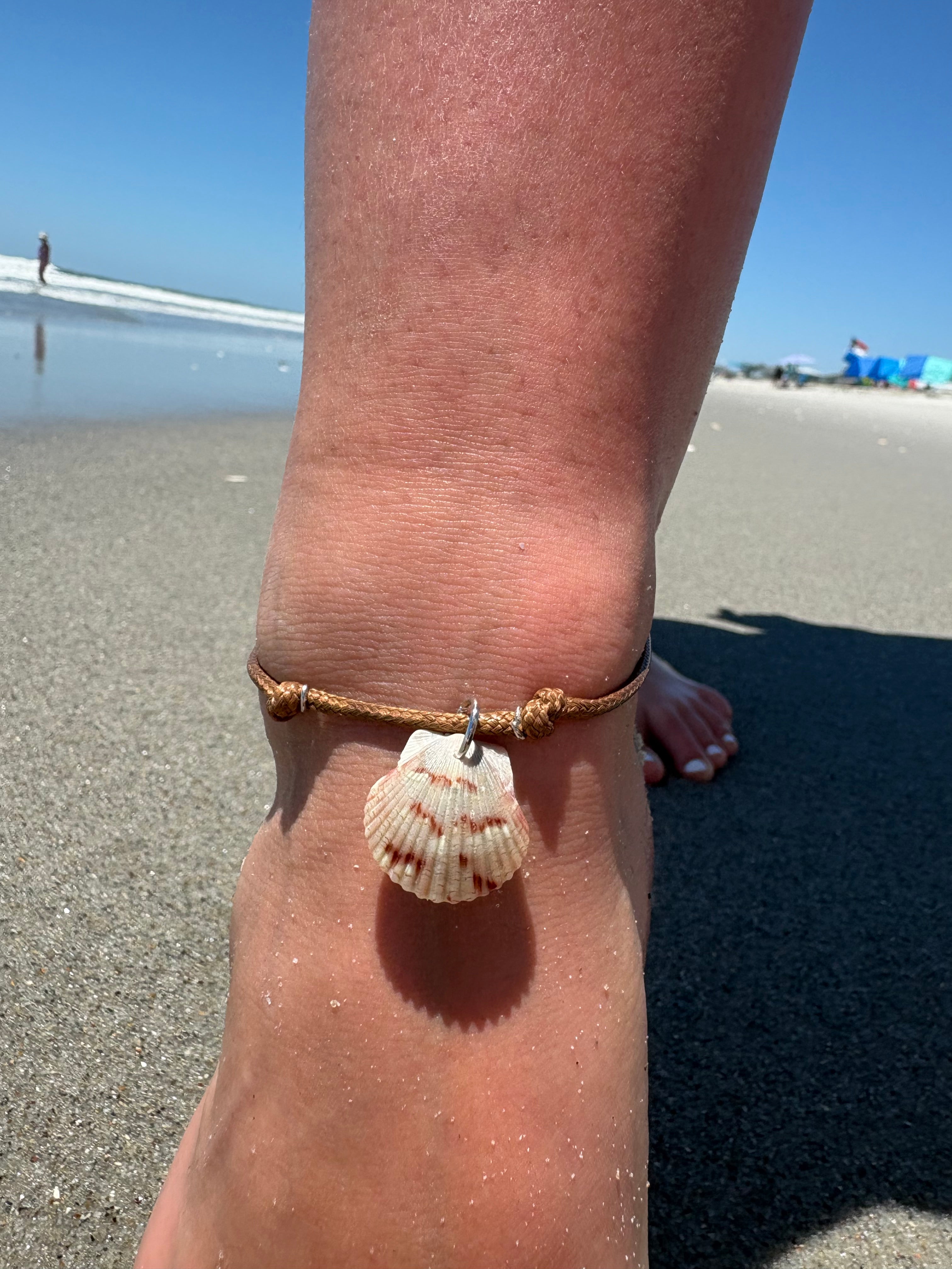 Anklet/Bracelet ~ Brown Shell, Brown Cord