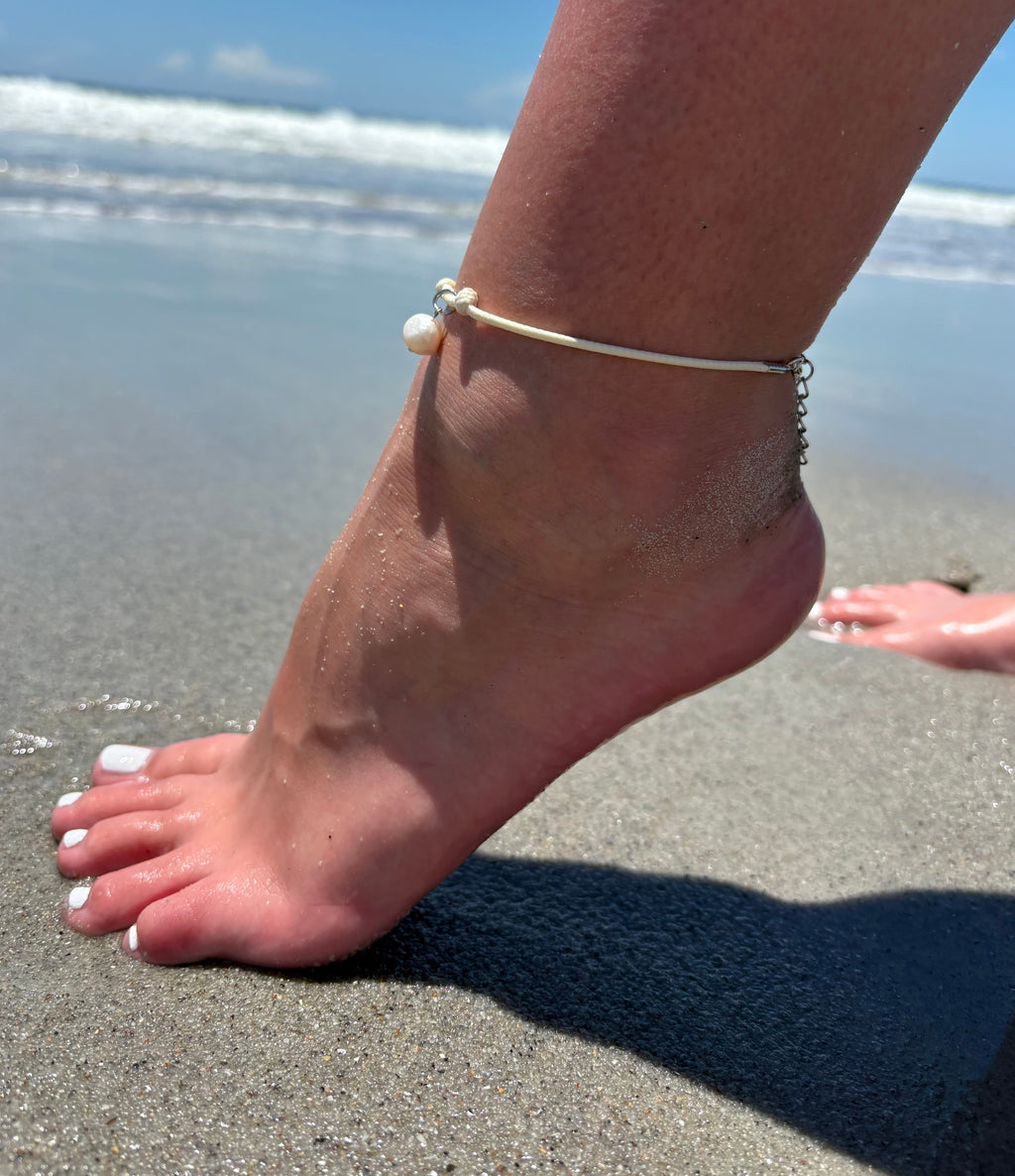 Pearl Bead, White Cord Bracelet/Anklet