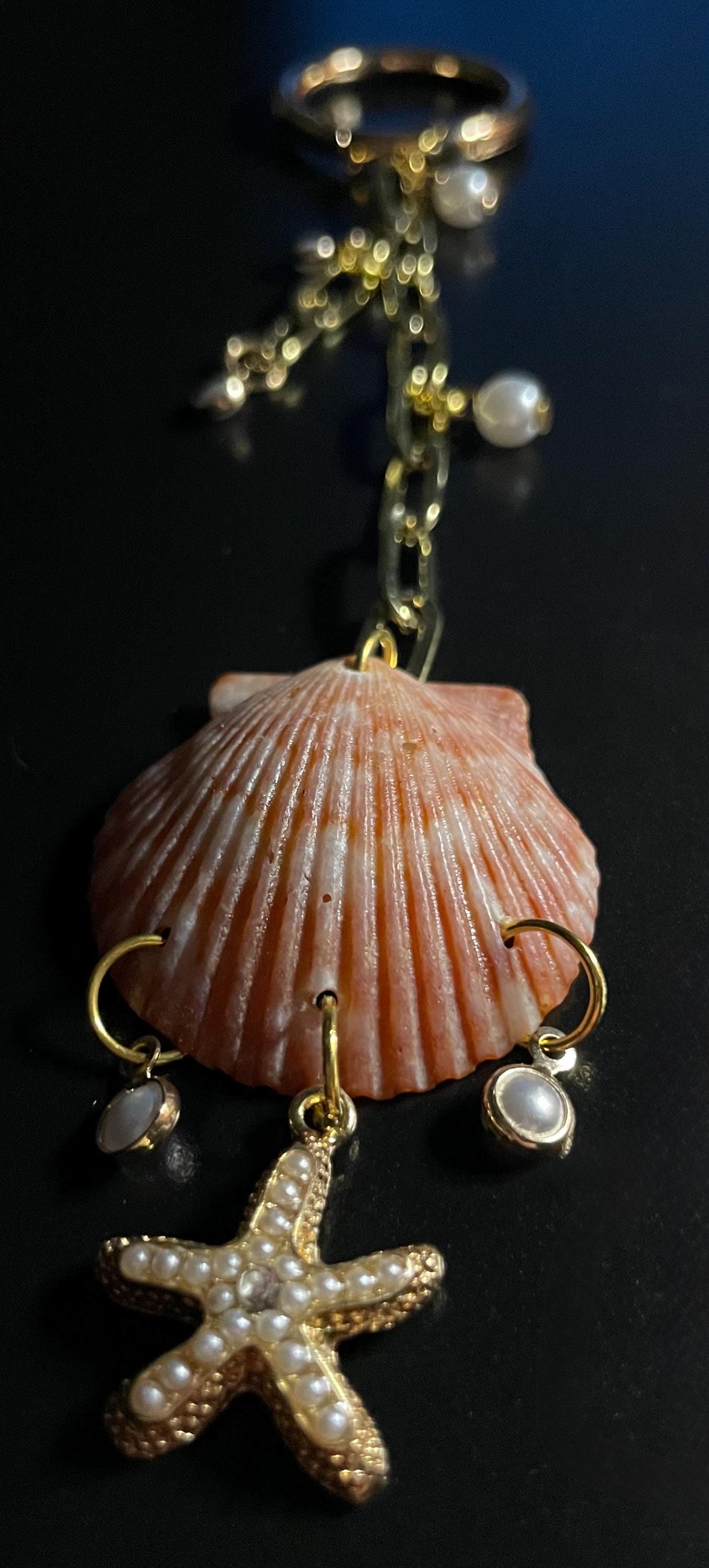 Starfish & Pearls - Authentic Scallop Shell, Bag Charm or Key Chain