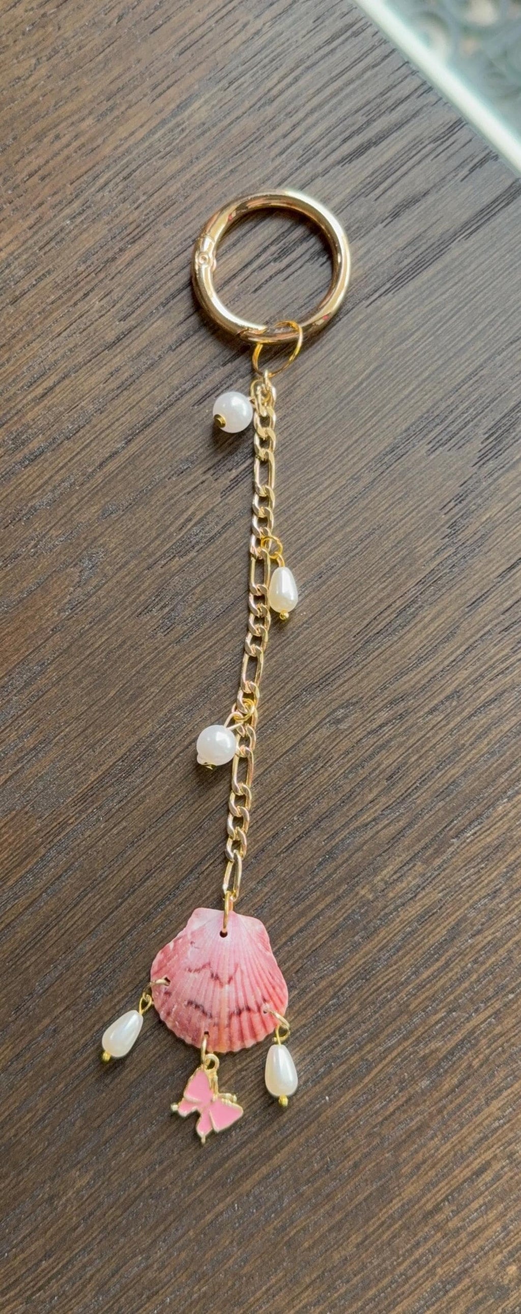 Authentic Scallop Shell,  Bag Charm or Keychain – Pink Bow & Pearl Accessories