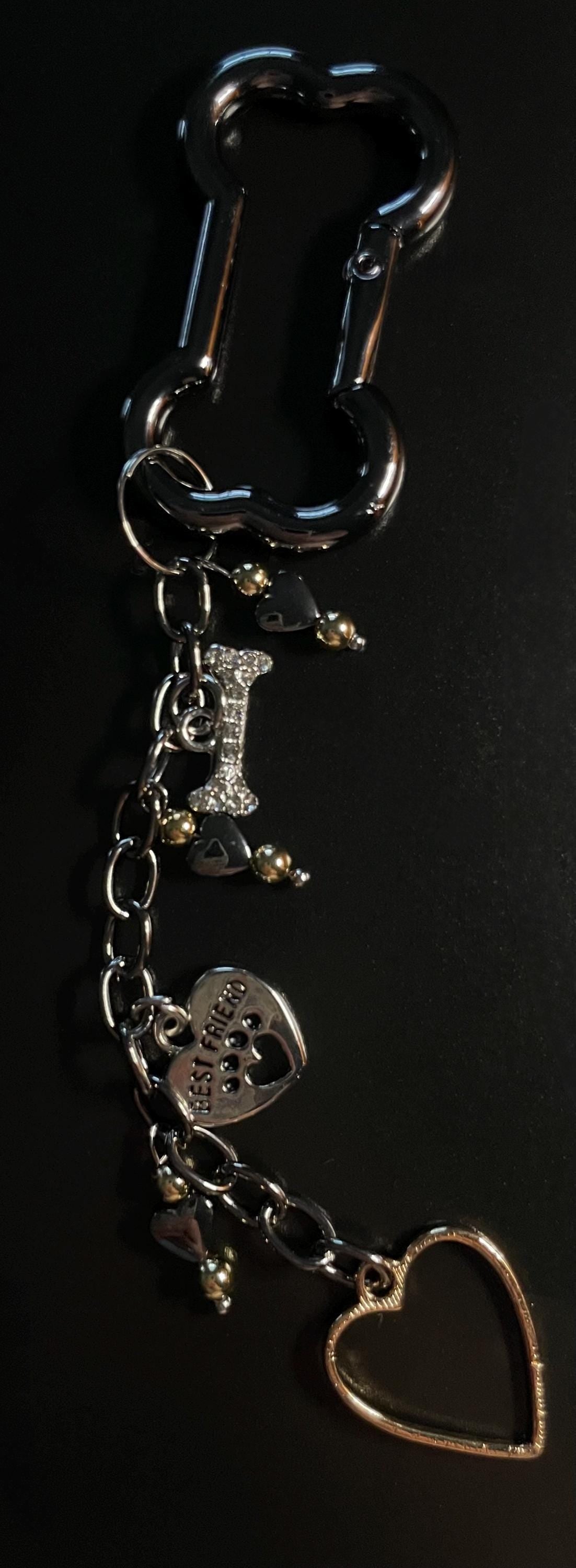Heart of Gold Paw Print, Key Chain with Rhinestone Embellished Dog Bone