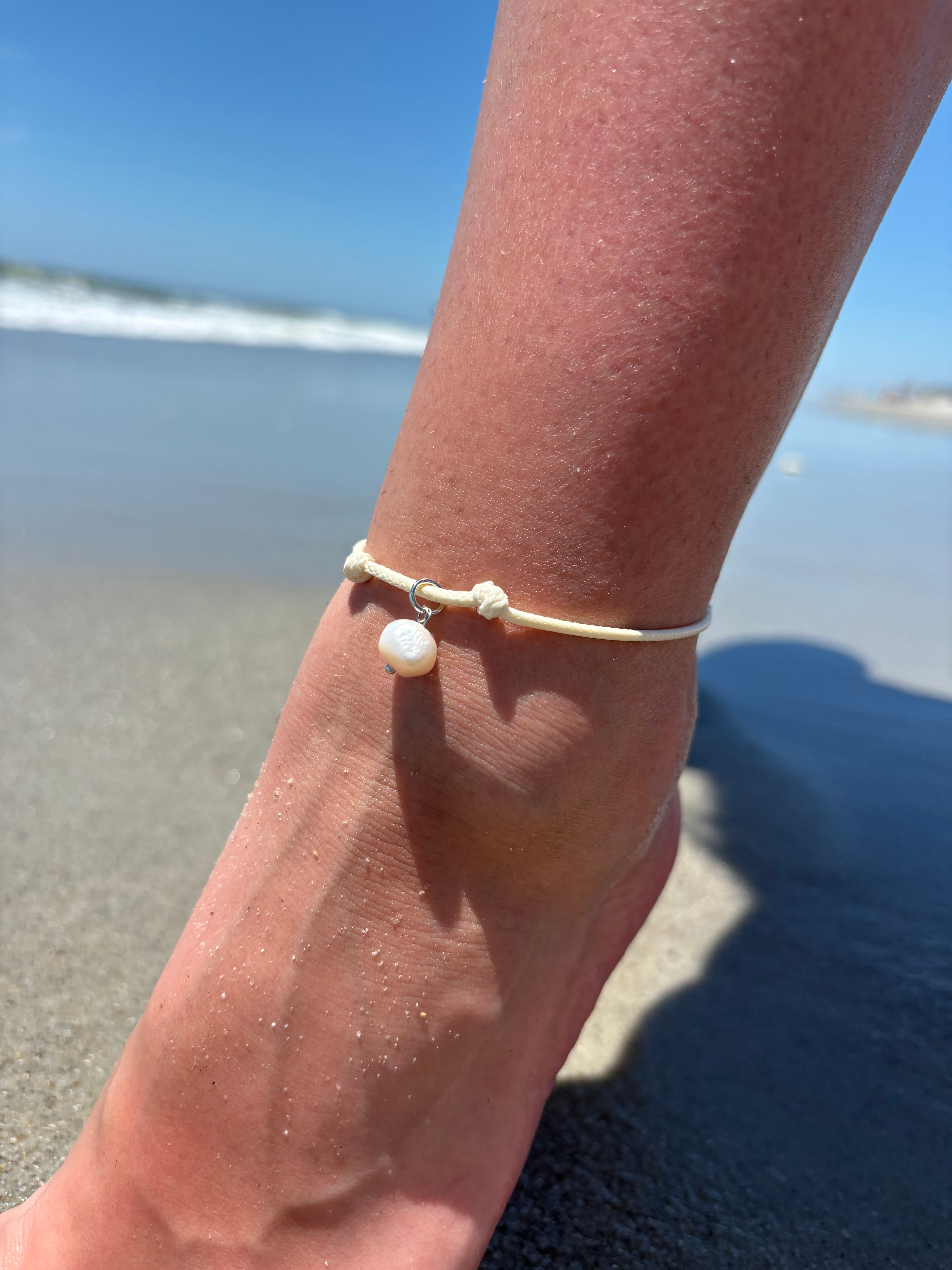 Pearl Bead, White Cord Bracelet/Anklet
