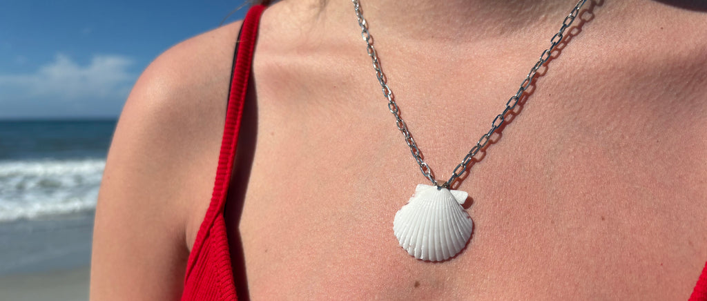 White Scallop, Silver Chain Necklace