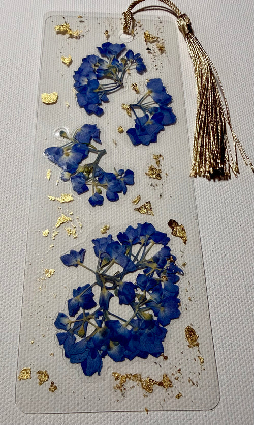 Blue Hydrangea ~gold flakes~ flower bookmark