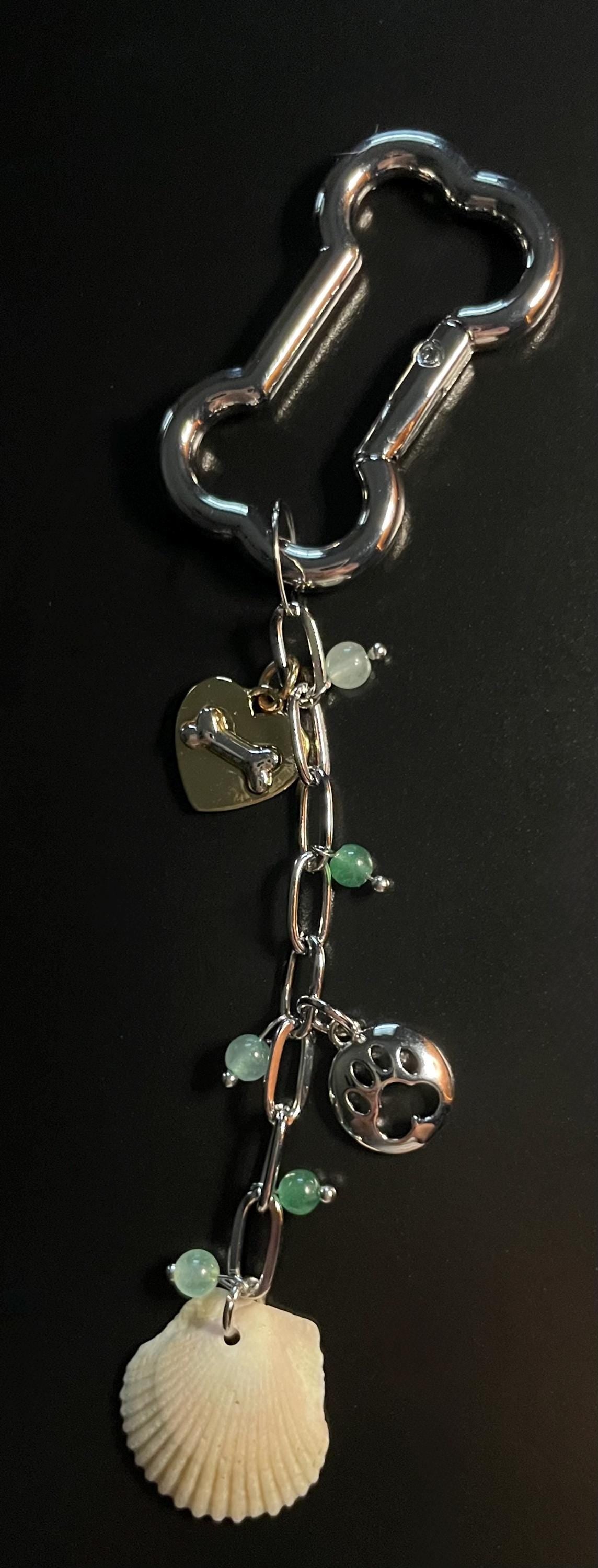 Puppy Paw Print Key Chain with Dog Bone and Authentic Scallop Shell
