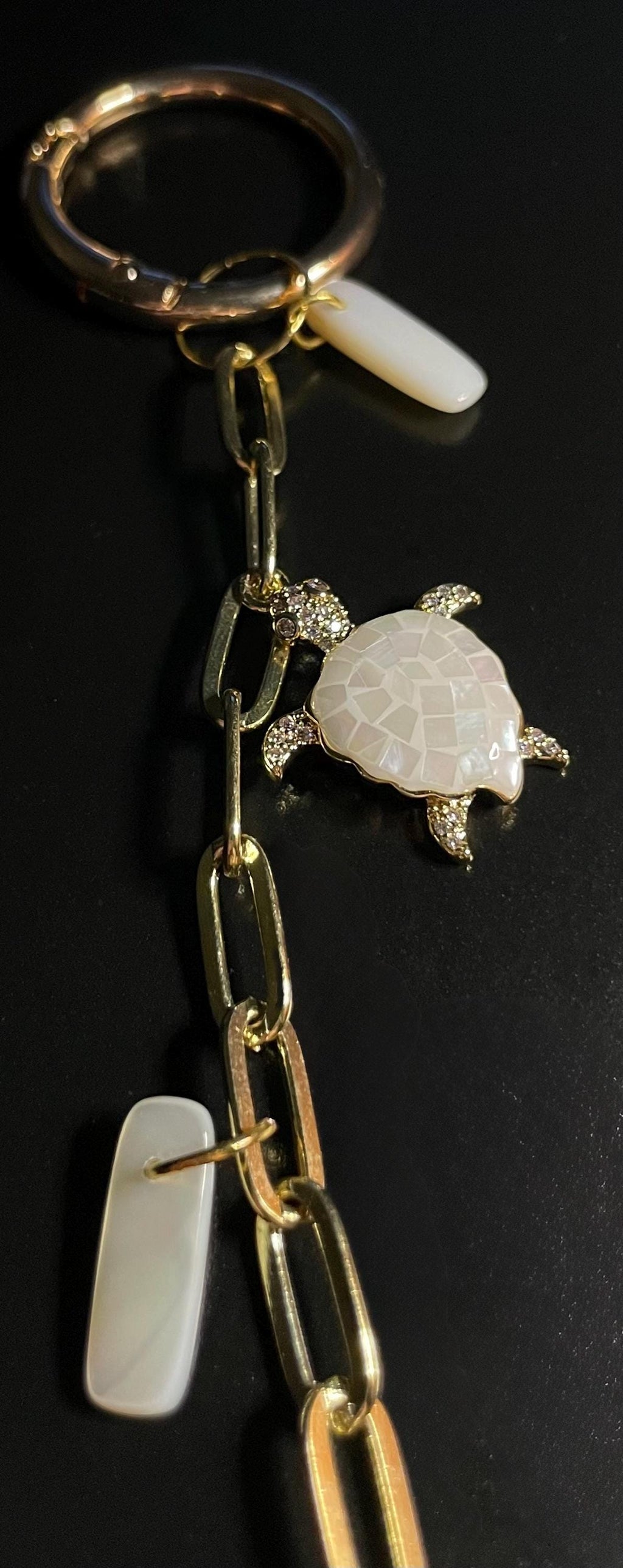 Authentic Scallop Shell,  Bag Charm or Key Chain – Embellished Turtle Accessory