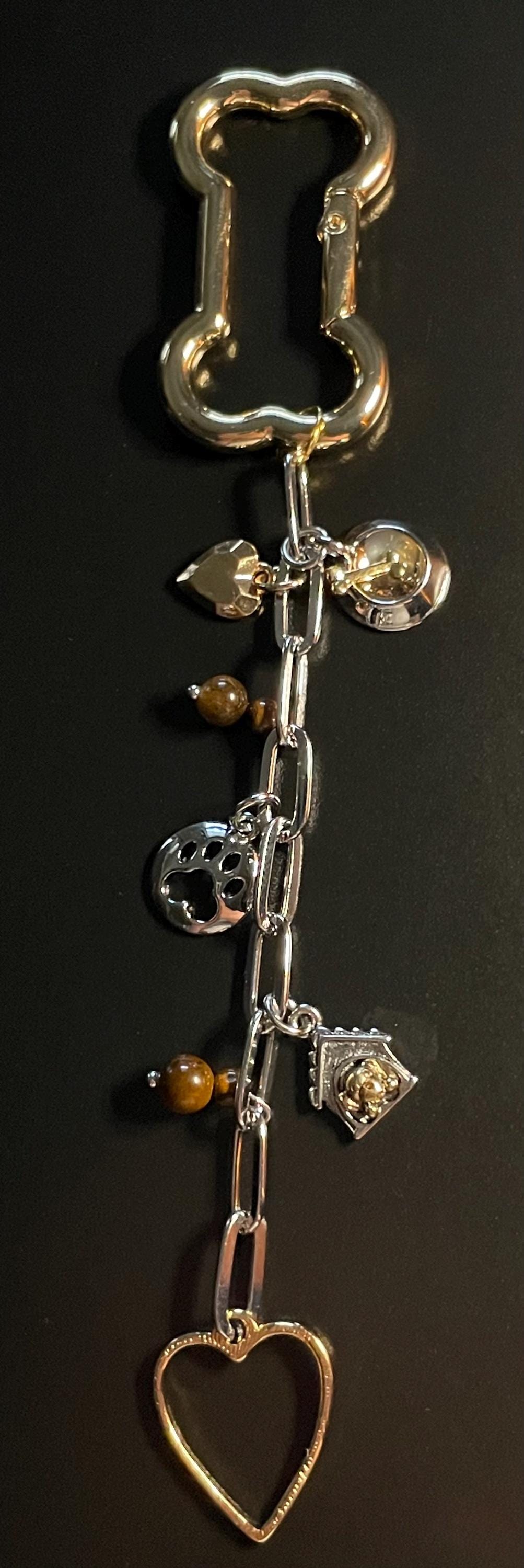 Puppy Paw Print Keychain, Dog Dish, Bone, Dog House, Brown Beads