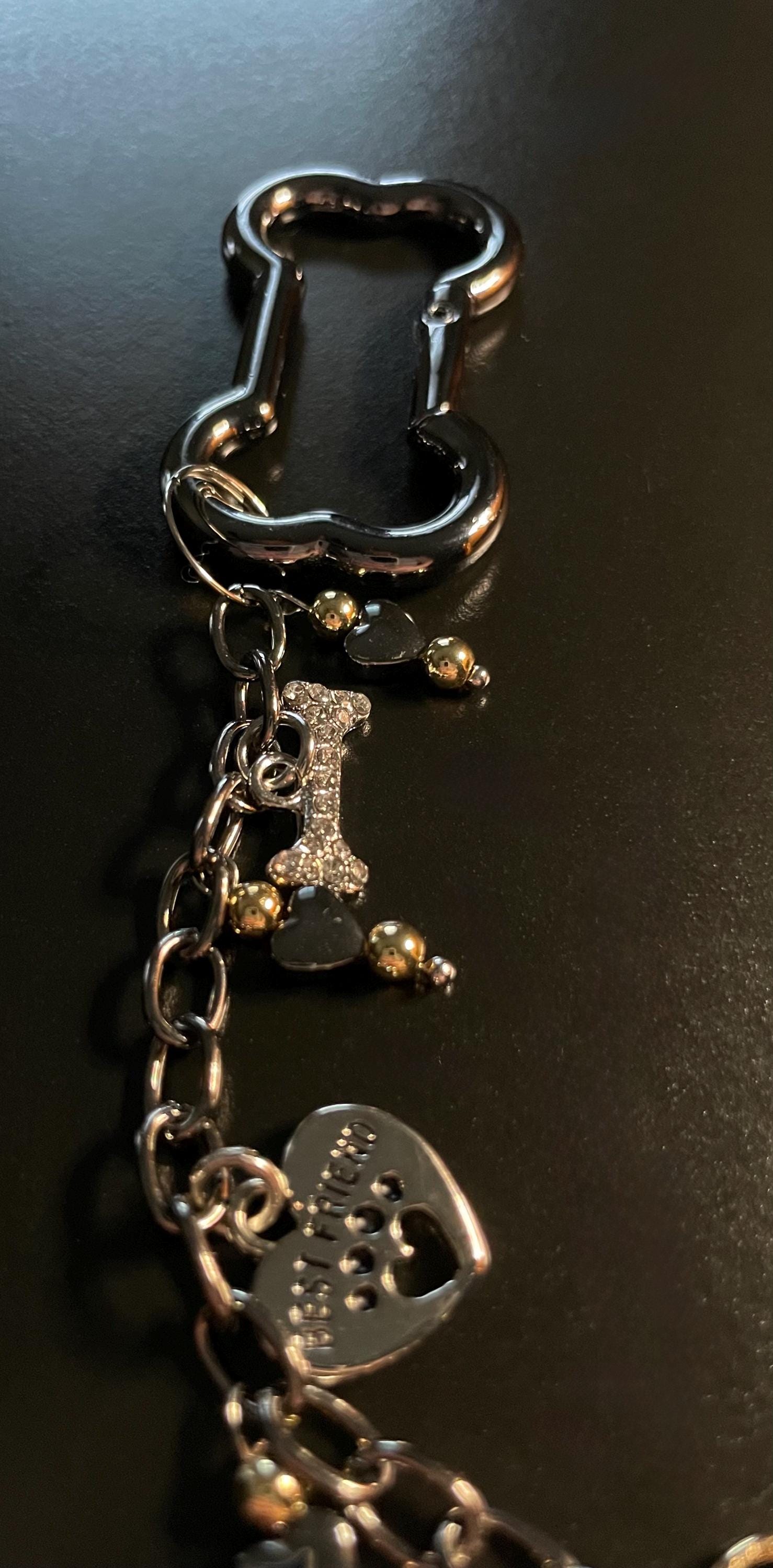 Heart of Gold Paw Print, Key Chain with Rhinestone Embellished Dog Bone