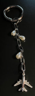 Airplane & Pearls, Bag Charm or Key Chain… Perfect for your traveling bag!