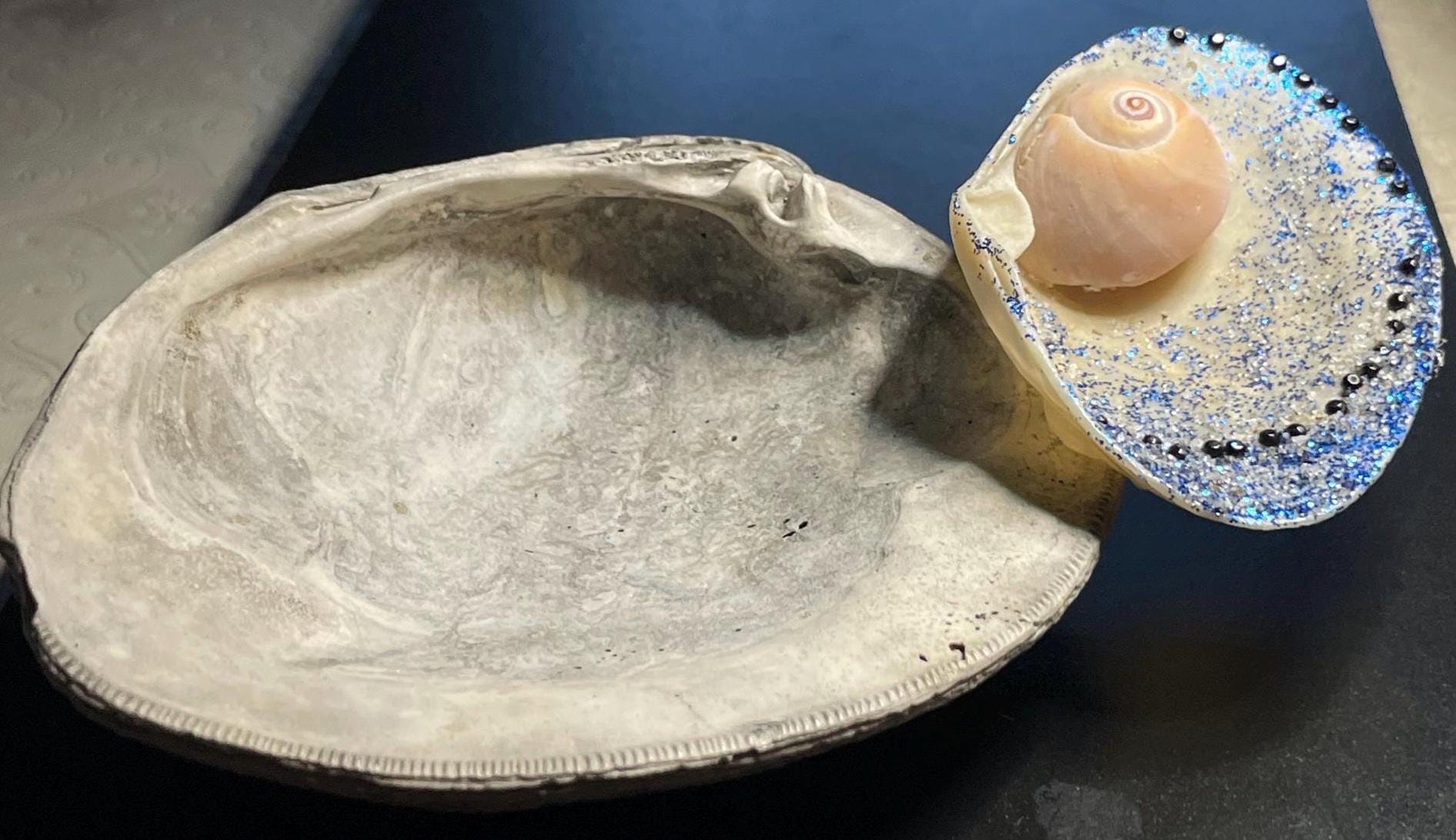 Jewelry Holder- Shell Decor - Blue sparkles