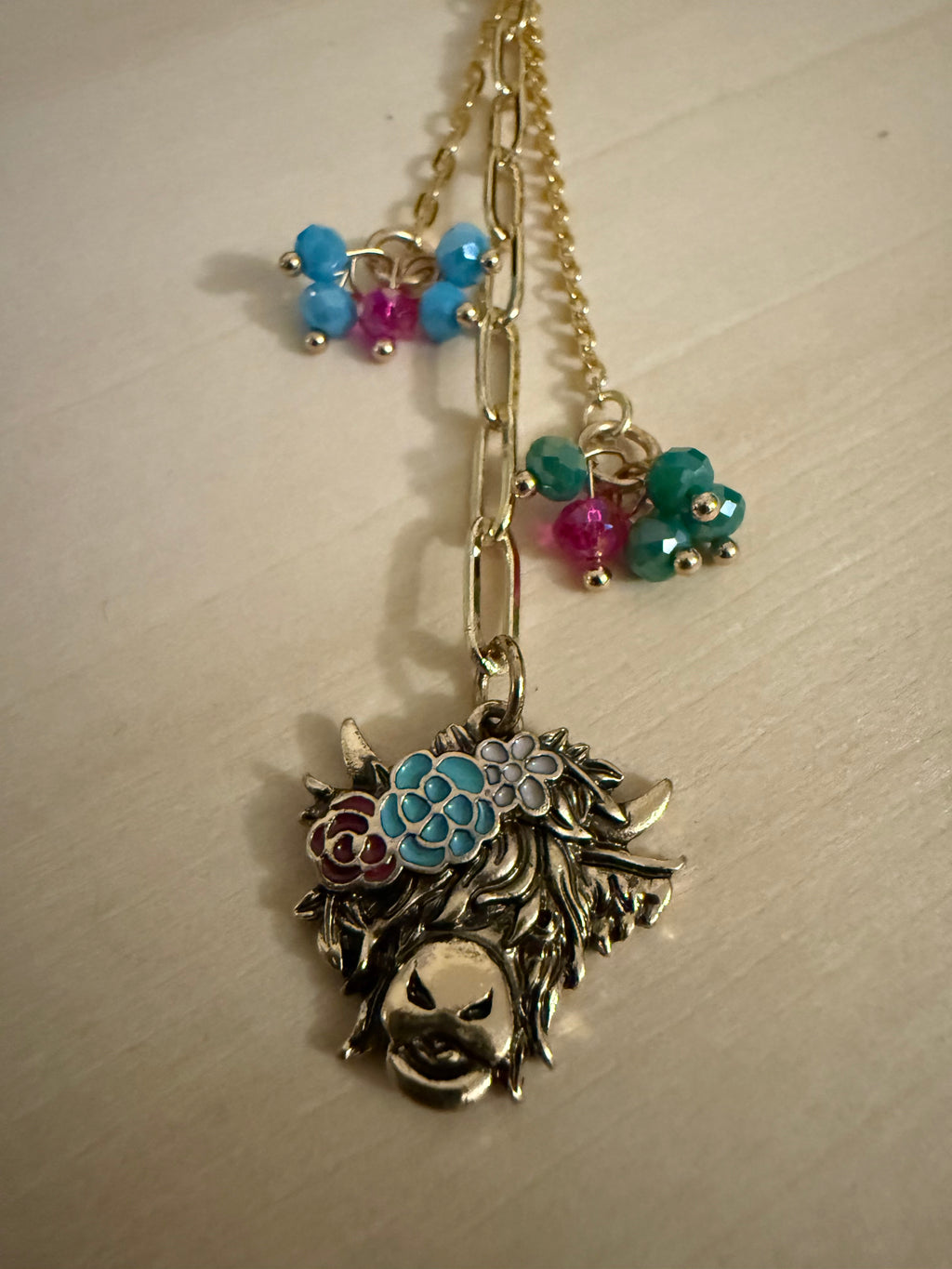 Highland Cow w Flower Crown Bag Charm