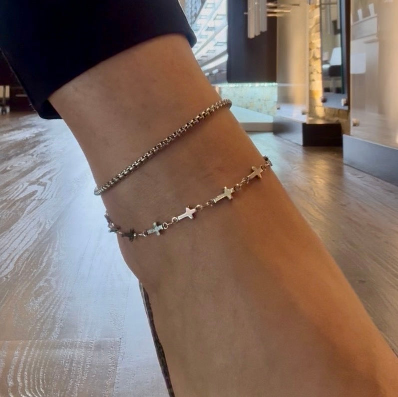 Silver Cross, Double Layer Anklet