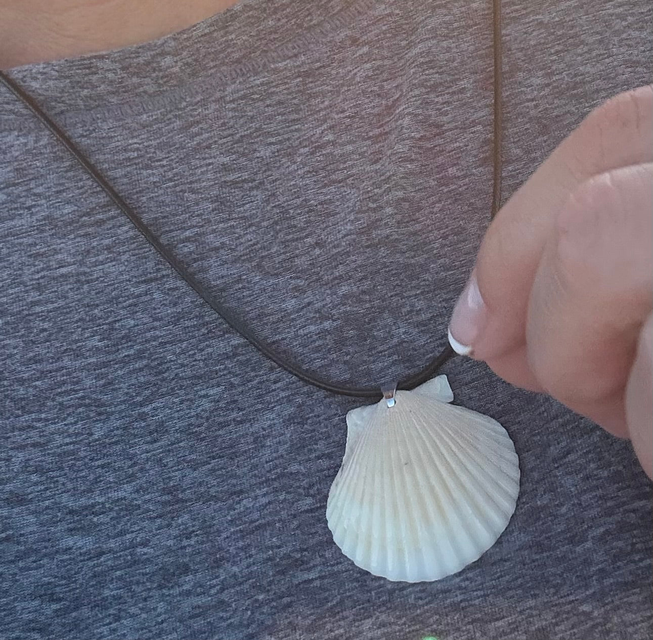 White Scallop Necklace, Black Cord