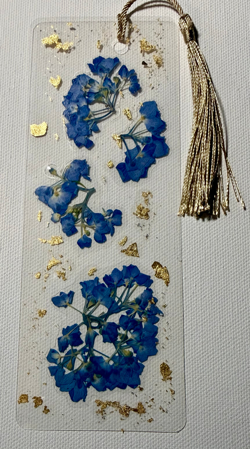 Blue Hydrangea ~gold flakes~ flower bookmark