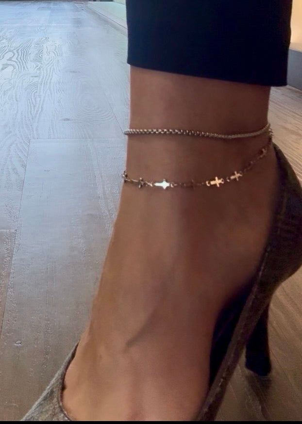 Silver Cross, Double Layer Anklet