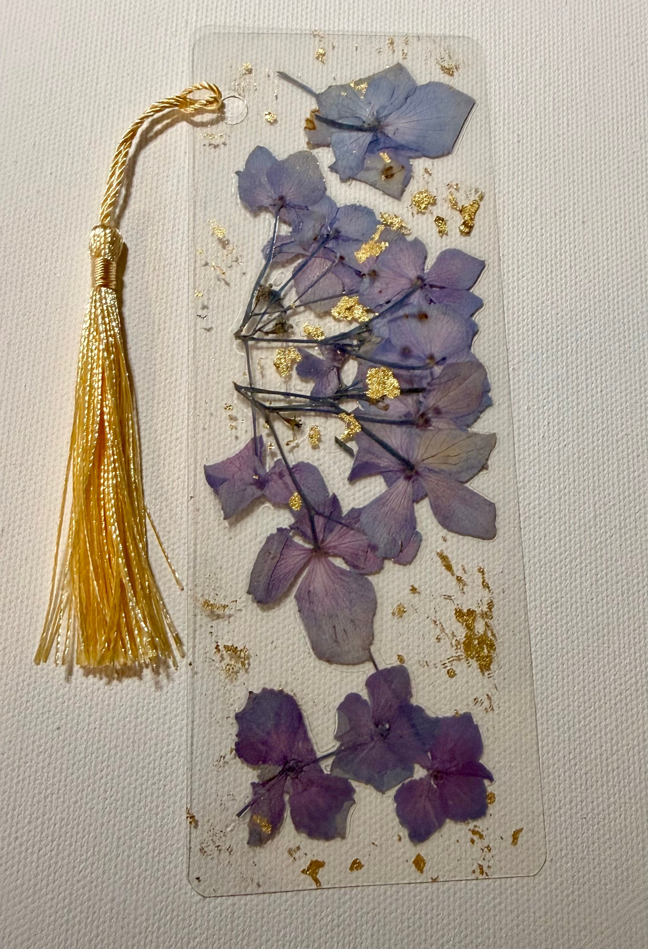 Purple Hydrangea ~gold flakes~ flower bookmark