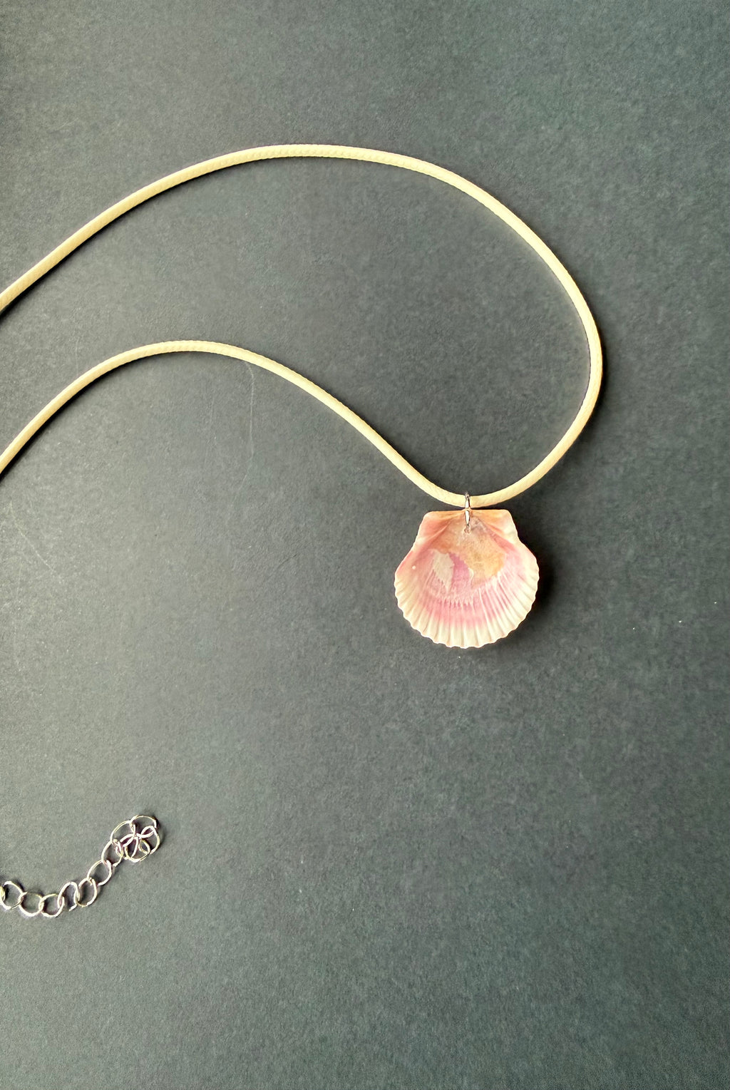 Pink Shell, White Cord Necklace