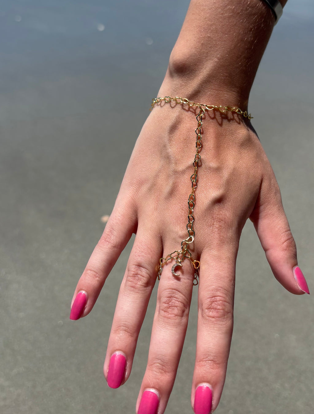 Hand Chain with Ring Moon Charm
