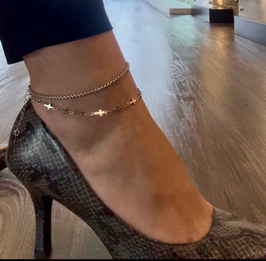 Silver Cross, Double Layer Anklet
