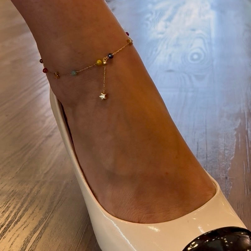Multi-Color, Gold Star Anklet