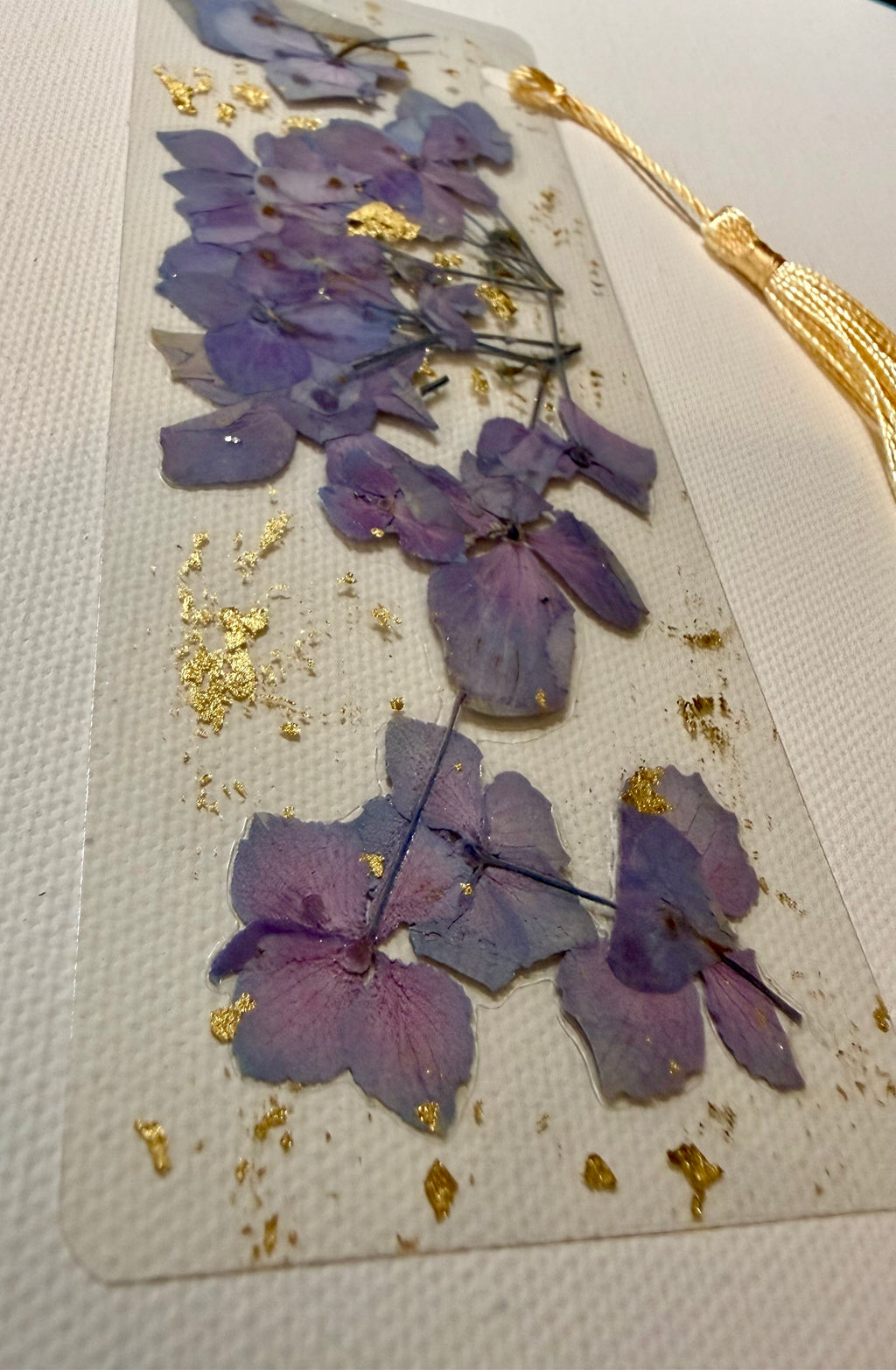 Purple Hydrangea ~gold flakes~ flower bookmark