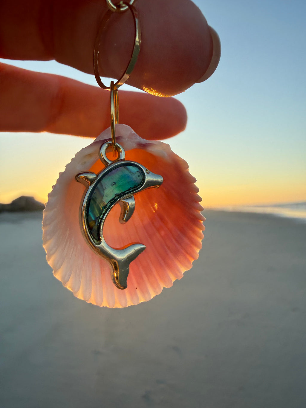 Dolphin Shell Keychain or Bag Charm