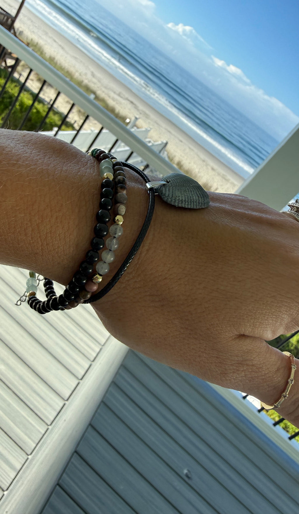 Grey Shell, Tourmaline, Onyx, Malachite (#10) set of 3