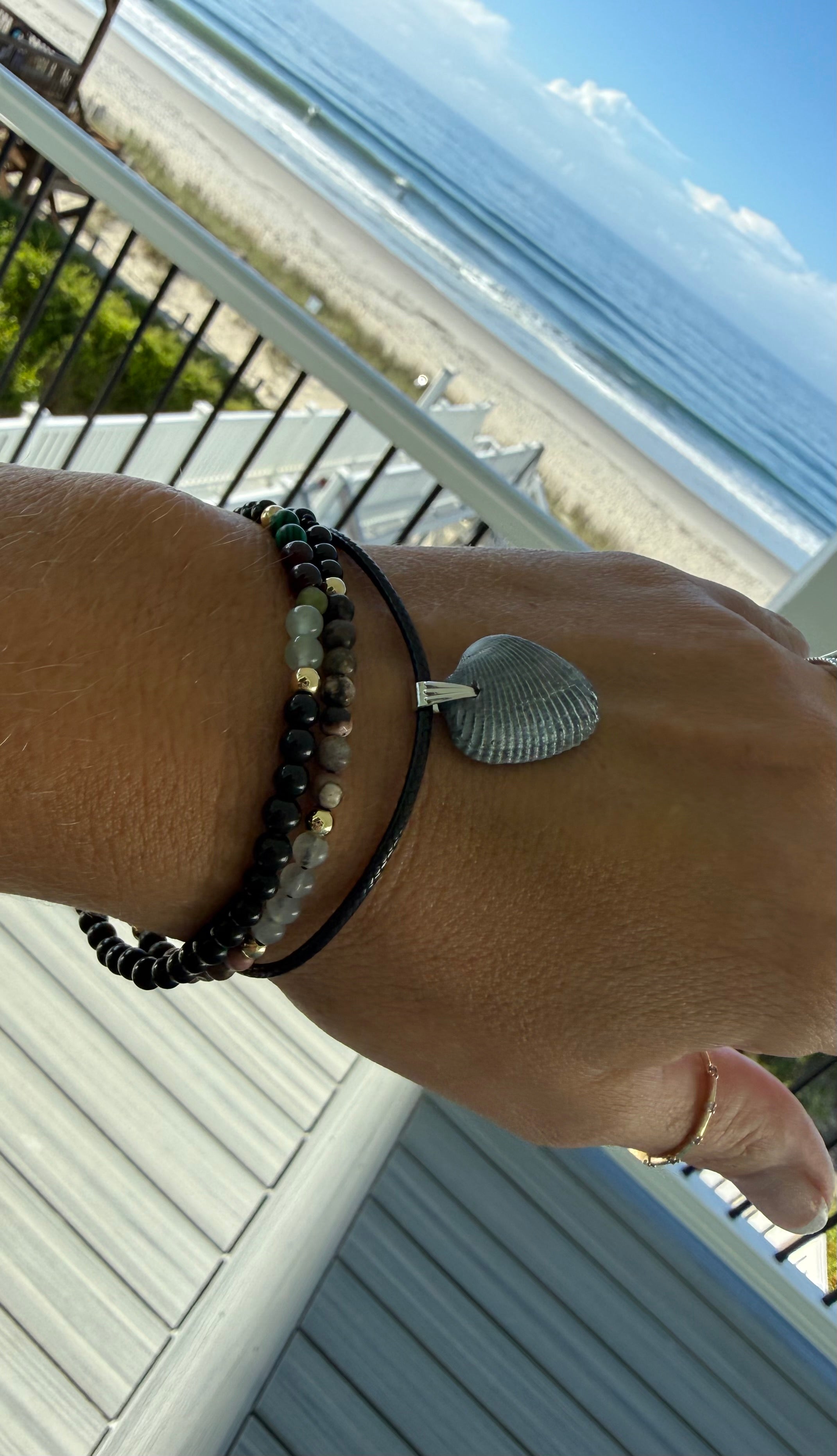 Grey Shell, Tourmaline, Onyx, Malachite (#10) set of 3