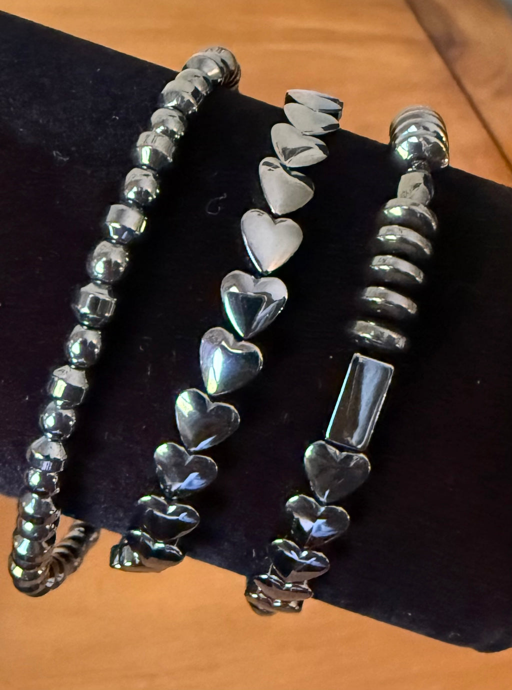Hematite Plated Heart (#3) set of 3