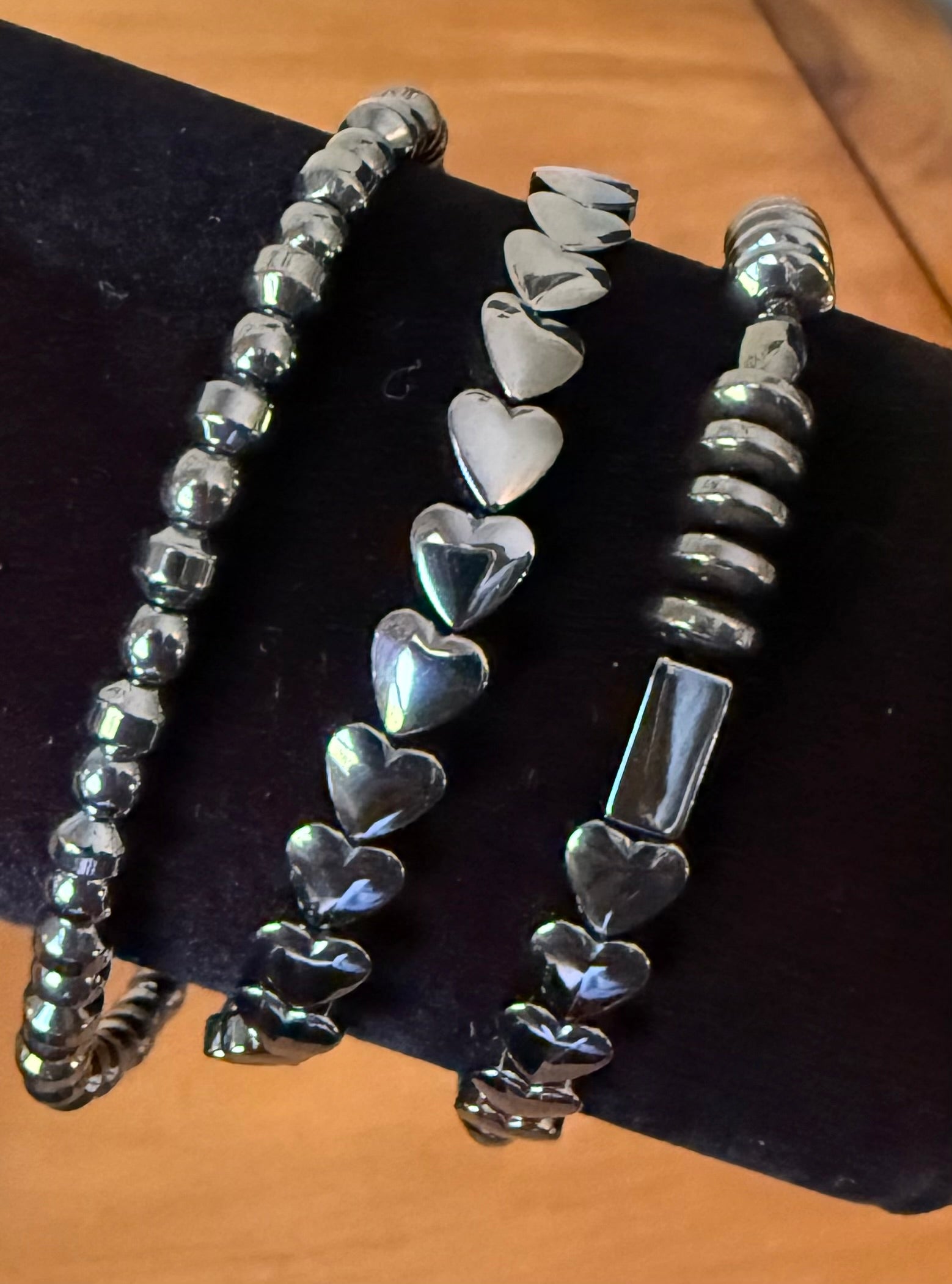 Hematite Plated Heart (#3) set of 3