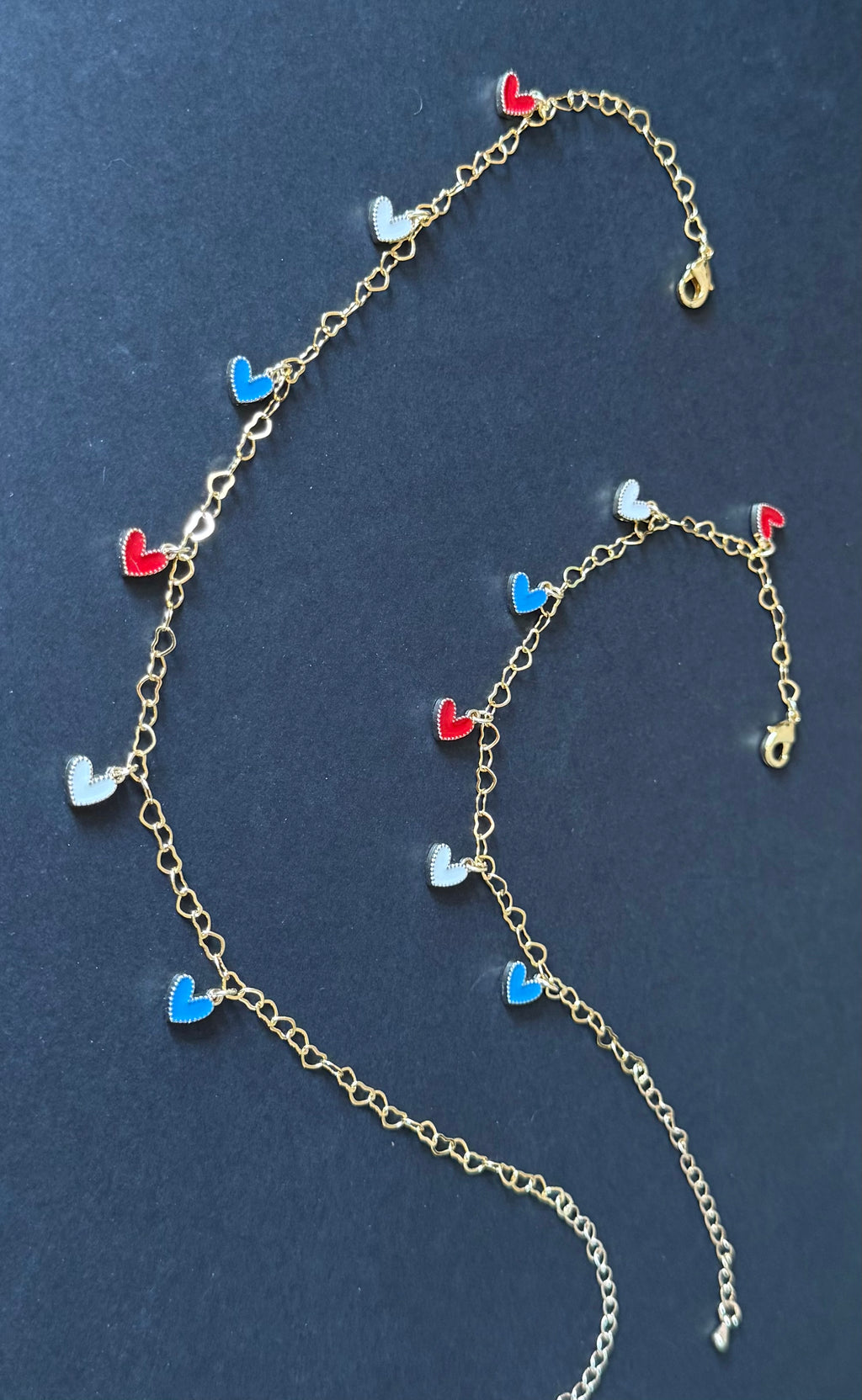 Red, White & Blue Heart Anklet (matching bracelet & keychain available)