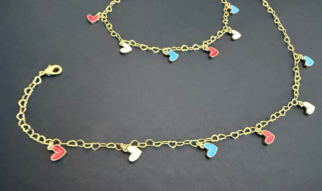 Red, White & Blue Heart Anklet (matching bracelet & keychain available)
