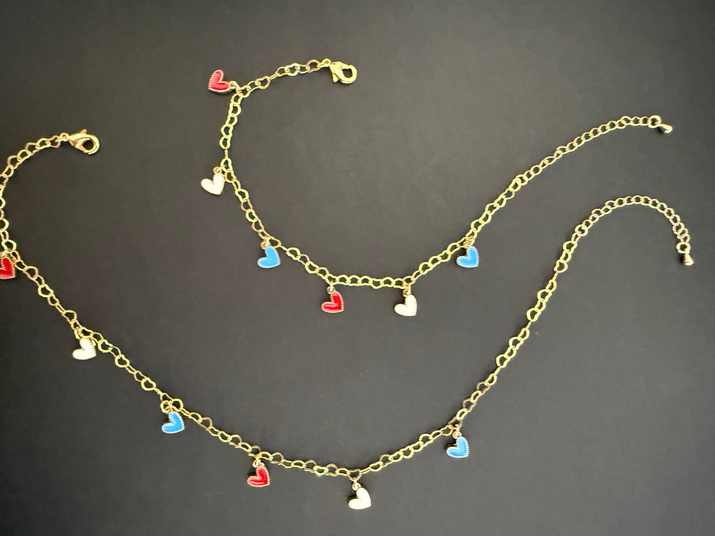 Red, White & Blue Heart Anklet (matching bracelet & keychain available)